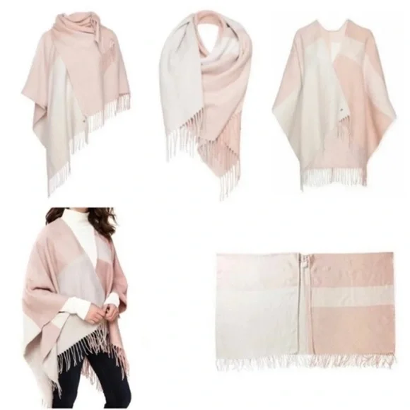 Soia & Kyo Woven Scarf Poncho Wrap Colorblock Fringe Neutrals OS NWT Layering